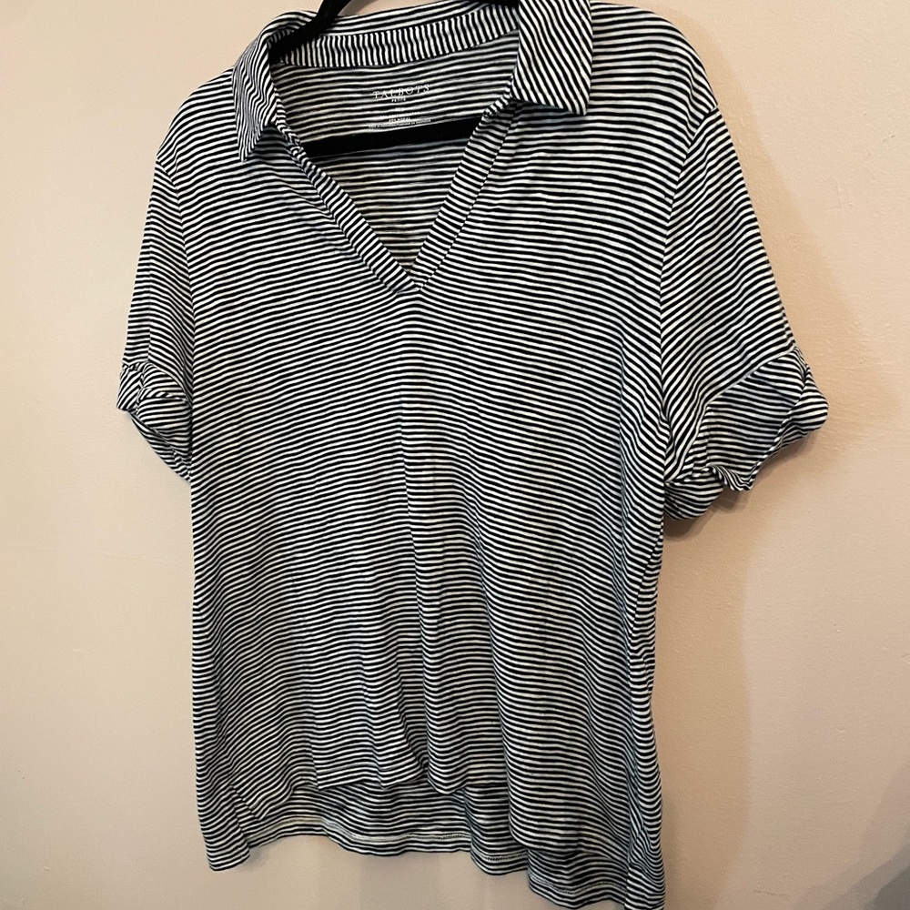 Talbots Black and White Striped Button Down Shirt